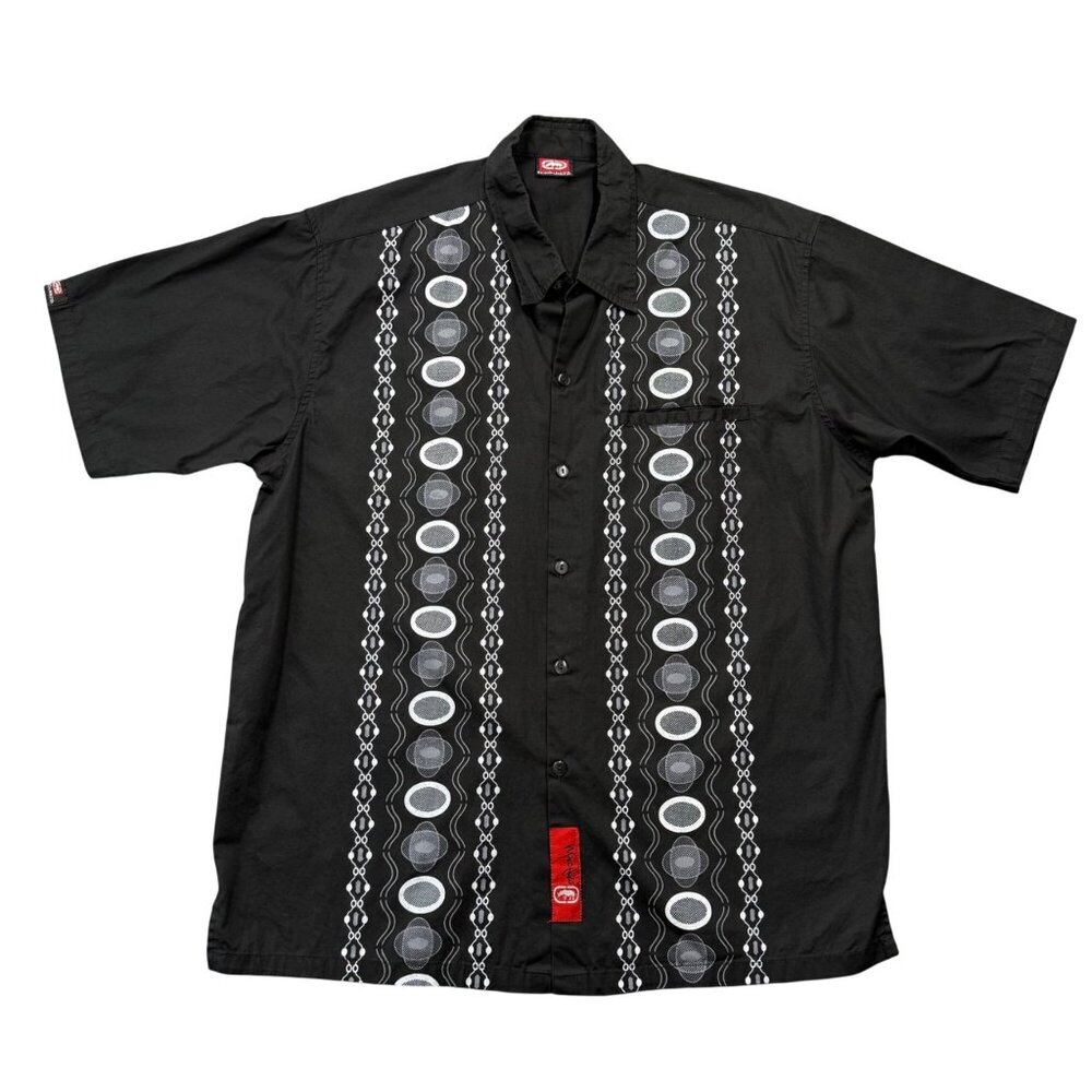 VTG Y2K Ecko Unltd Retro Graphic Bowling Shirt Button Up B & W Mens M Streetwear